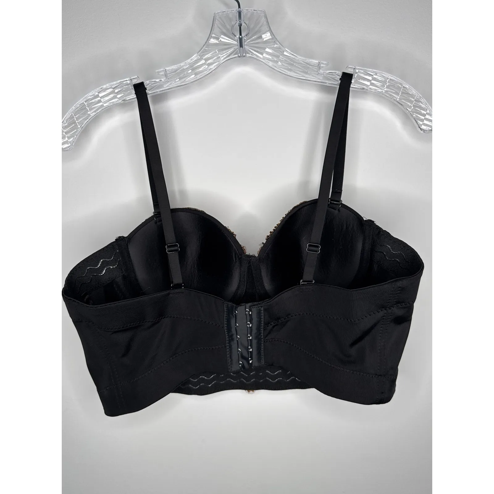 Beaded sequin 3D floral Crop bustier bra top gold black removable straps large - Image 8