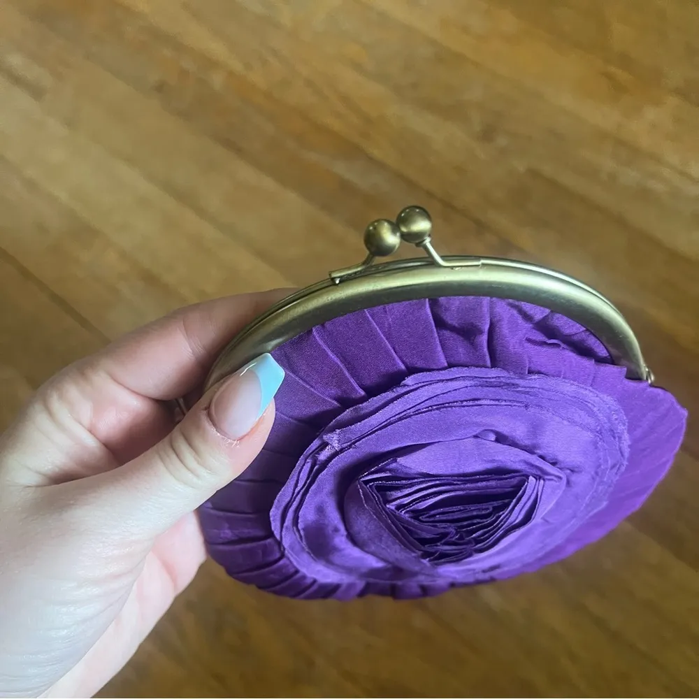 Purple Anthropology Satin Rose Clutch - Image 3