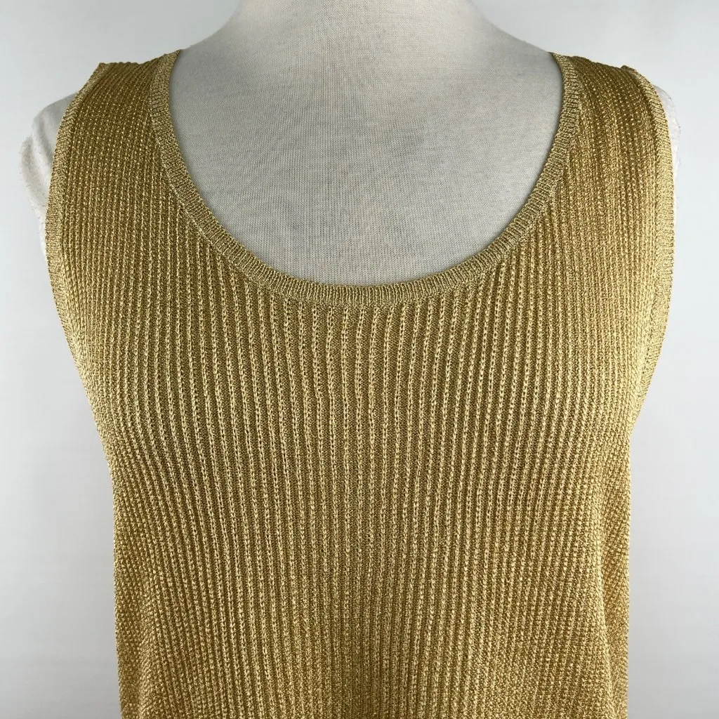 Tesori Size XL Sleeveless Sweater Vest Tunic Gold Sparkly Relaxed Fit Tunic - Image 2