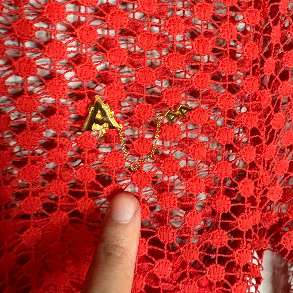 Sage & Paije Selfie Leslie bright red Aramis Long Sleeve Lace & Ruffle Dress - Image 5