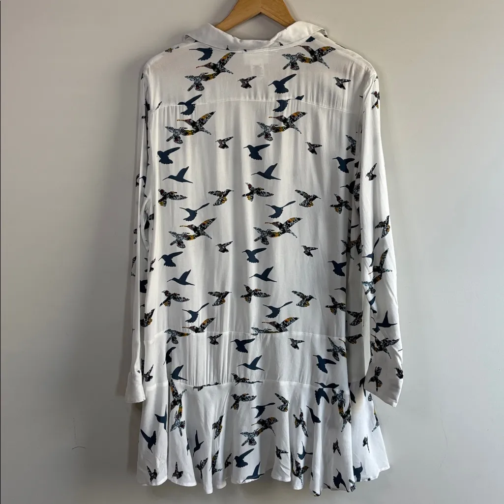 For the Republic Size XL white button-down long sleeve dress with a bird print - Image 7