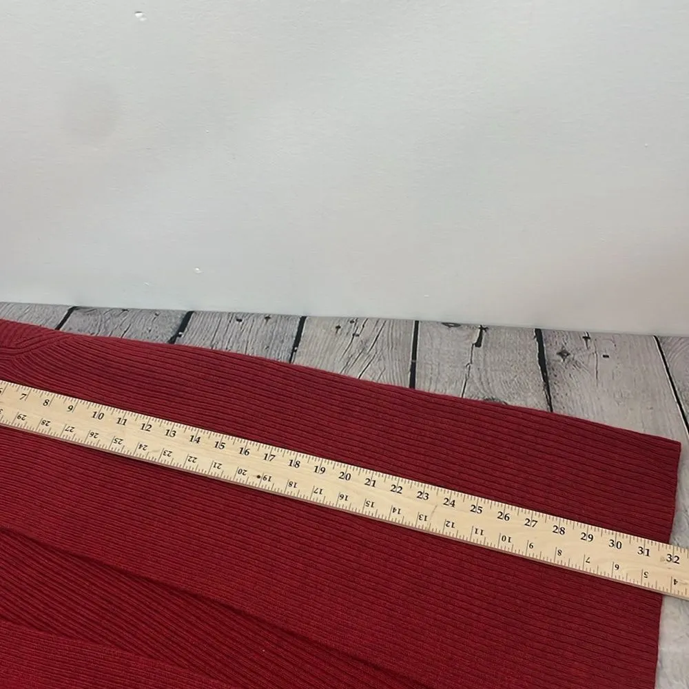 Eileen Fisher Open Front Ribbed Cardigan Sweater 100% Merino Wool Deep Red Med - Image 13