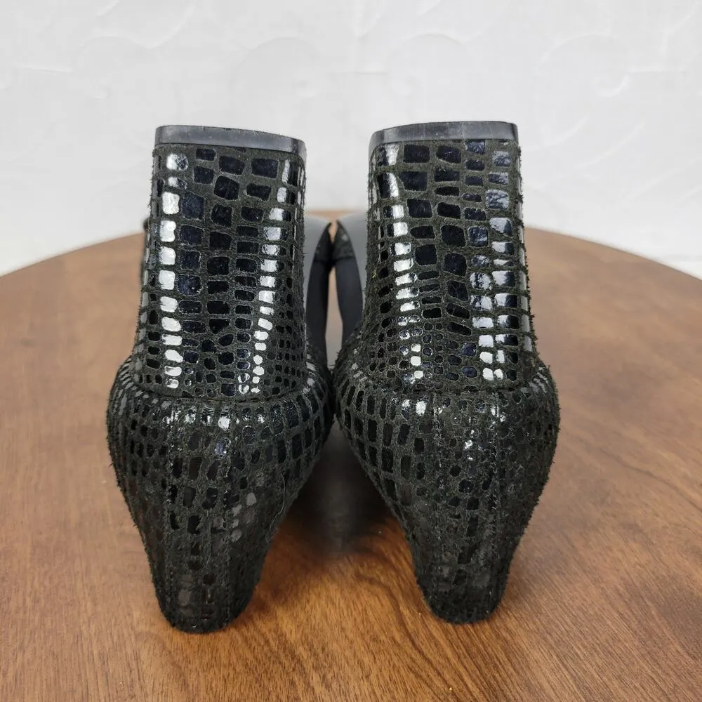 J Renee Women's Shoes 7 Black Leather Reptile Embossed Slip On Block Heel Bootie - Image 8