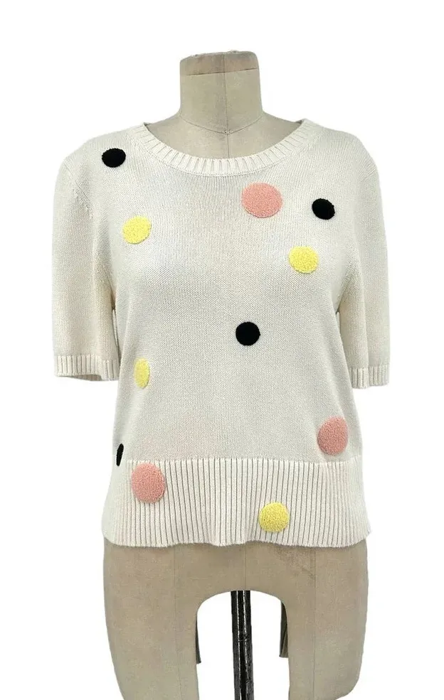 Margaret O'Leary Ivory Polka Dot Short Sleeve Sweater Size Medium - Image 1