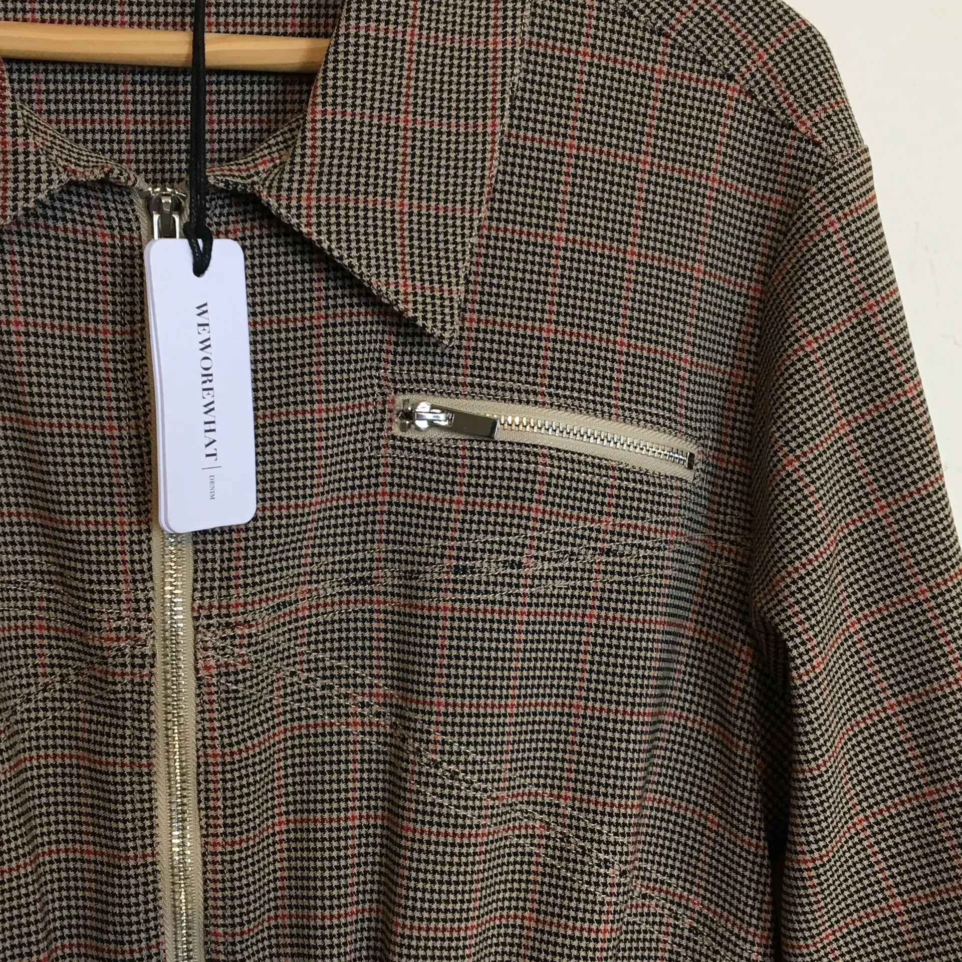 We Wore What | NWT Plaid Tan Utility Jumpsuit - Image 5