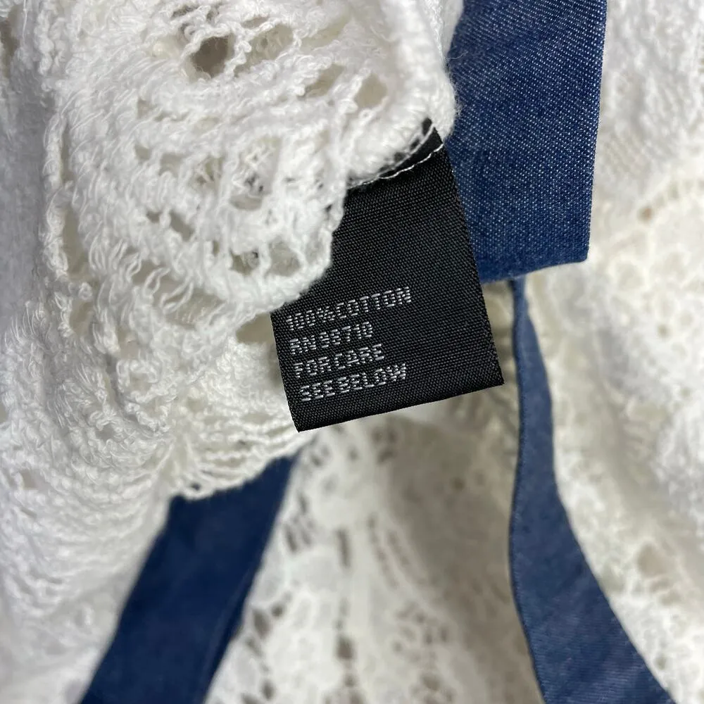 Michael Simon White Cotton Crochet Lace Denim Trim Tailored Jacket Top PS P S - Image 11