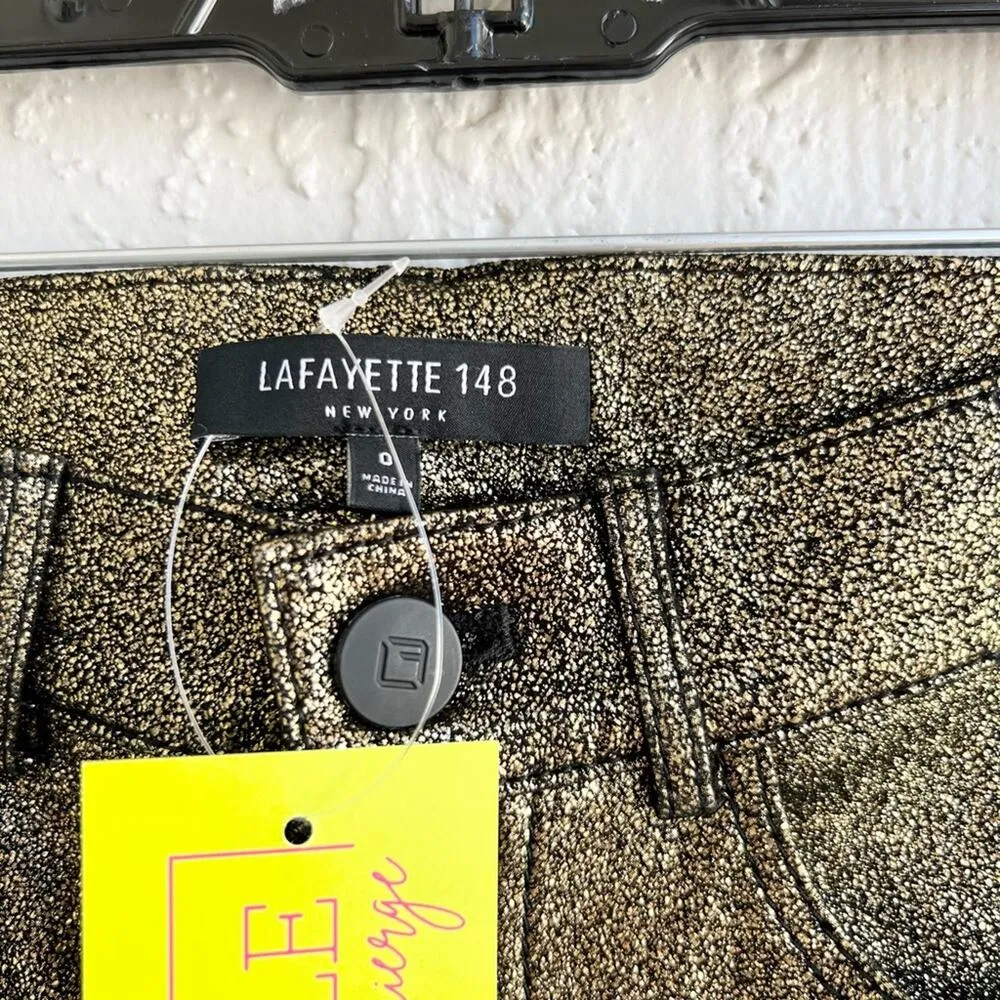 Lafayette 148 New York leather Mercer pants metallic finish 0 gold black - Image 4