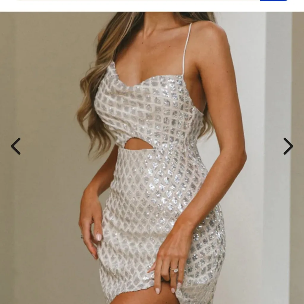 Saints & Secrets Asymmetrical Cowl Neckline Tie-Up Back Sequin Mini Dress Silver - Image 3