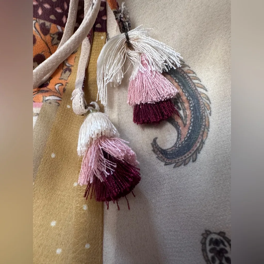 ZARA Pattern Paisley Patchwork with Tassels Boho Long MIDI Dress size XXS - Image 8