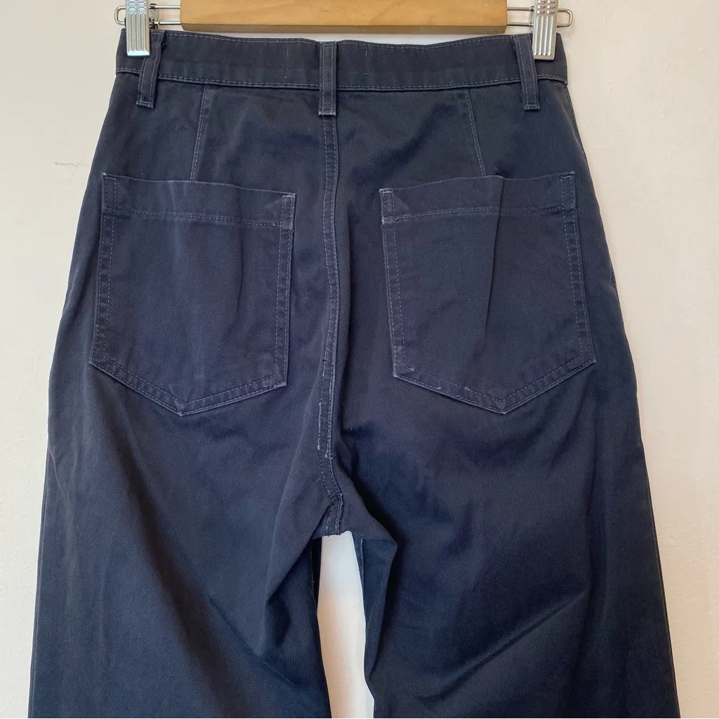 REFORMATION Alicia High Rise Straight Leg Button Fly Cargo Pants Navy/Gray Sz 25 - Image 9