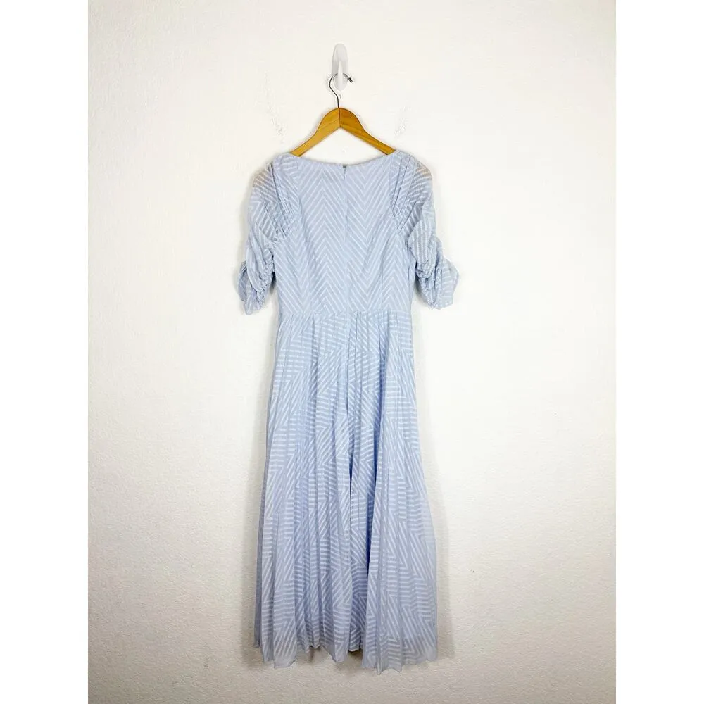 ASOS DESIGN Ruched Front Pleated Midi Dress Size 6 Smocked Waist Texture Blue - Image 13