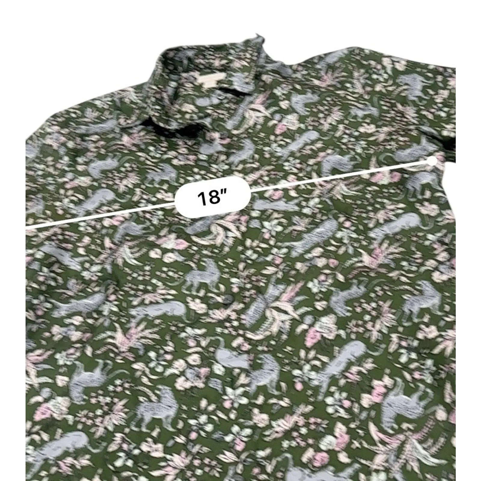 J. Crew Collection Silk Twill Button Up Blouse Jungle Cat Print size 0 Green - Image 9