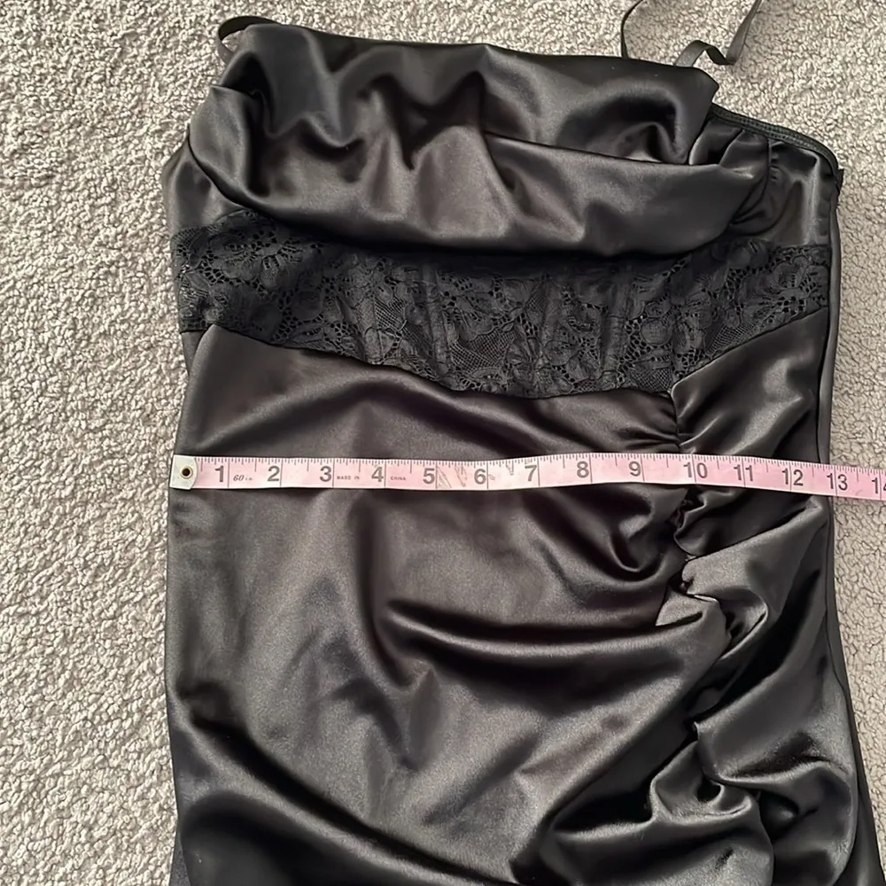 Effordram Black Spaghetti Strap Sexy Black Asymmetrical Silky Lace Dress | Large - Image 12