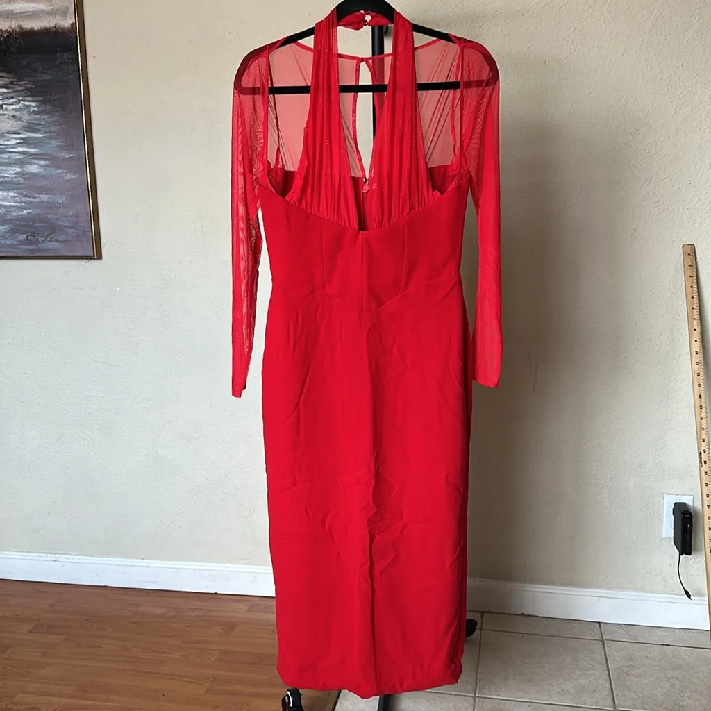 House of CB 'Yasmin' Scarlet Plunge Midi‎ Dress NWOT size L - Image 4