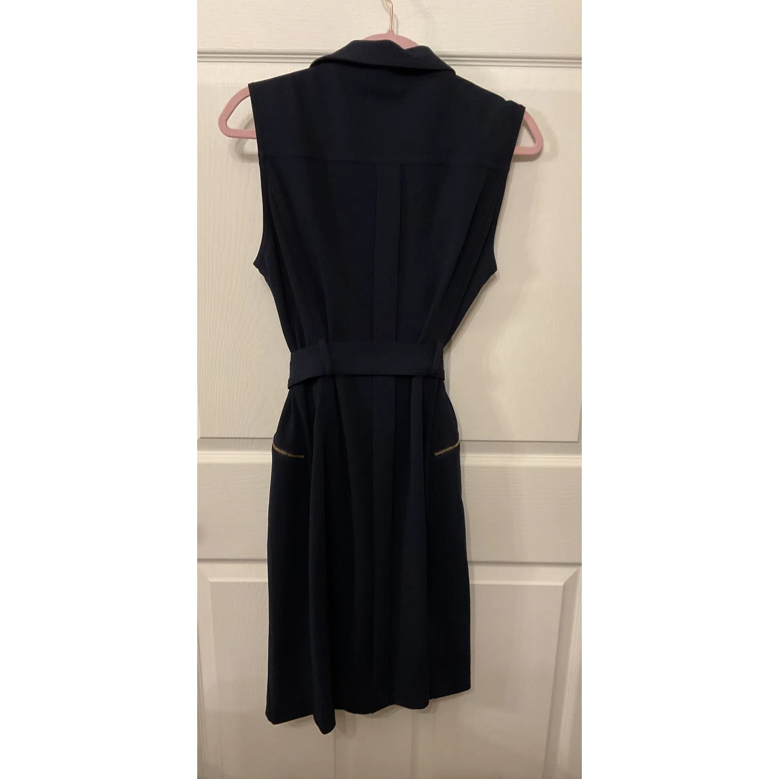 NWT Calvin Klein Women's Moto Scuba Crepe Belted Navy Sheath Dress, 12 - Image 8