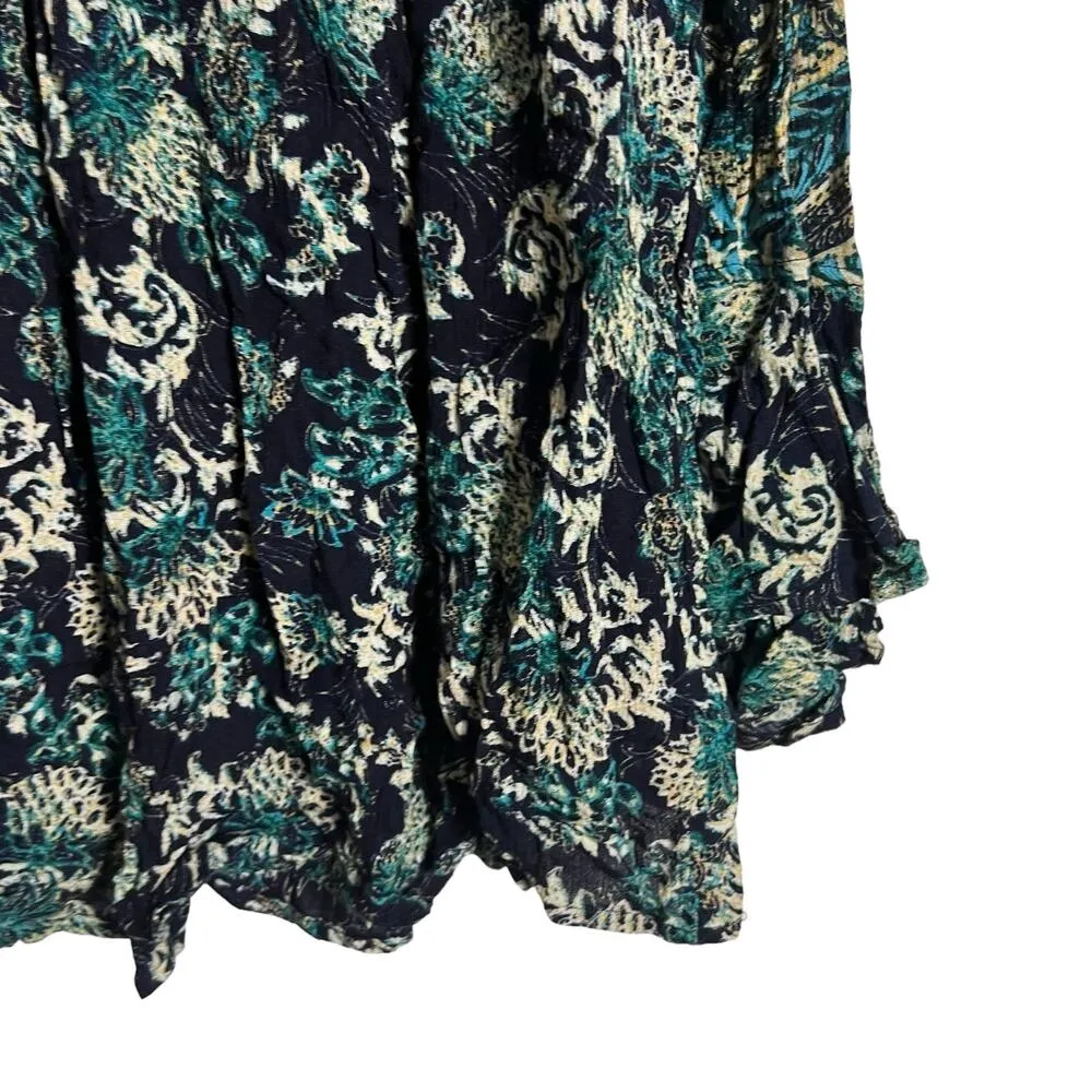 Free People Lady Luck Blue Floral Print Long Bell Sleeve Tunic Size Medium - Image 6