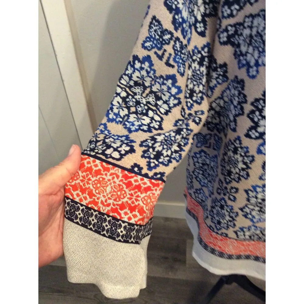 Violet + Claire Floral XL Tunic Top V Neck Blue Tan - Image 5