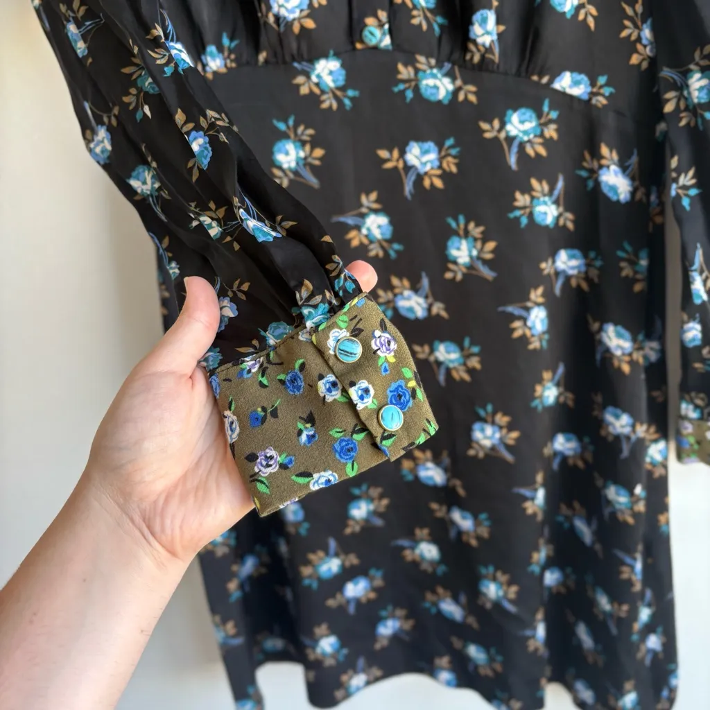 Sandro Paris Black Floral Button-Front Satin Dress- Size 38 (US 6) 100% Viscose - Image 8