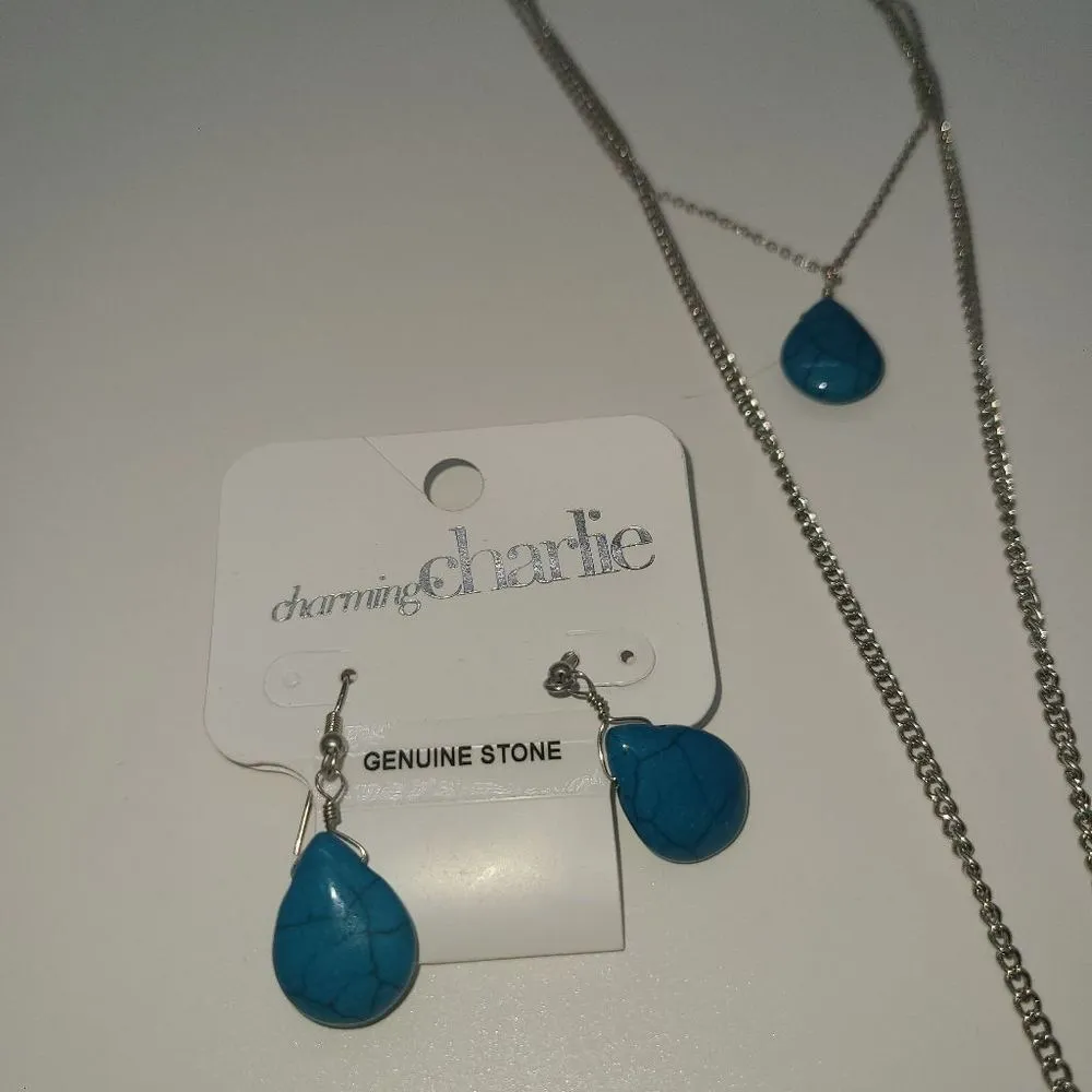 Charming Charlie Genuine Stone‎ Layered Tassel Necklace and earring set - Image 5