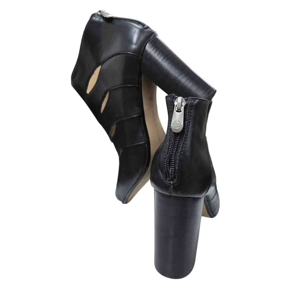 Adrienne Vittadini Black Cutout Peep-Toe Heels 9.5M Leather High Heel Dressy - Image 7