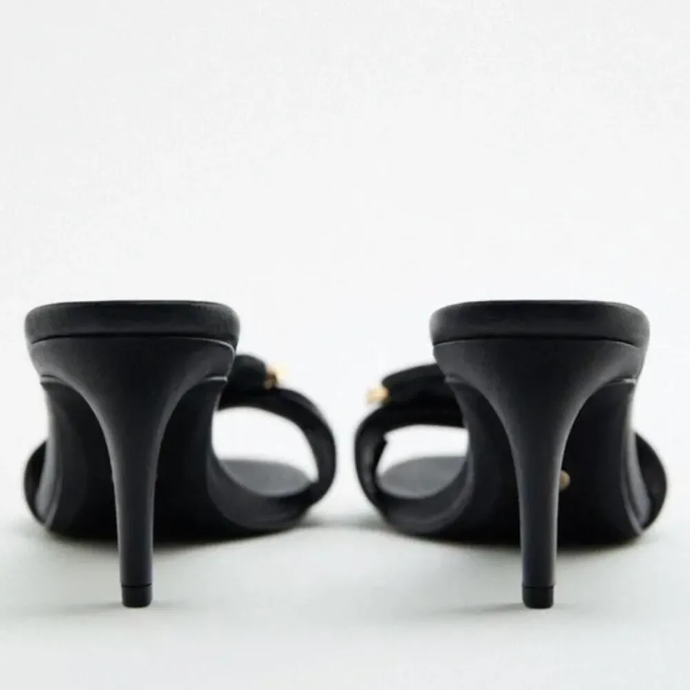 NEW ZARA Chain Trim Heeled Sandals BLOGGERS FAVE BLACK GOLD COMFORT EU 41 US 10 - Image 6