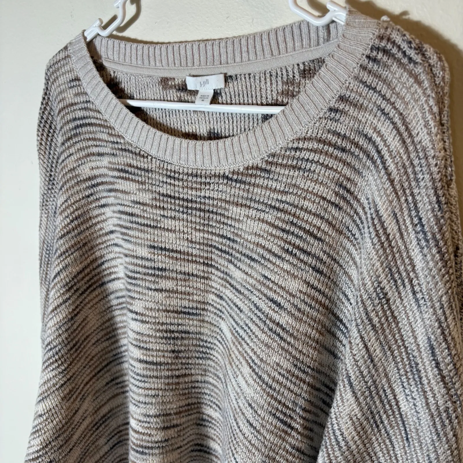J. Jill Marled Knit Sweater Neutral Taupe Gray Drop Shoulder Relaxed Pullover 4X - Image 3