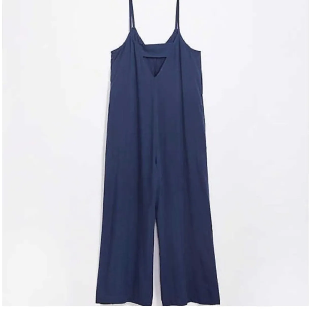 LOFT Navy Sleeveless Wide Leg V-Neck Casual Cami Jumpsuit Size XS Petite - Image 2