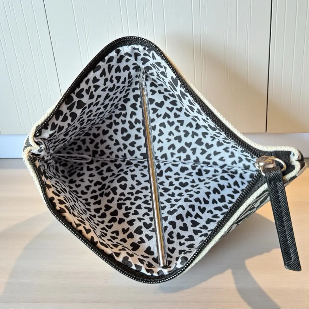 Brighton LOVE Zip Pouch – Black & White Geometric Pattern w/ Red Heart - Image 6