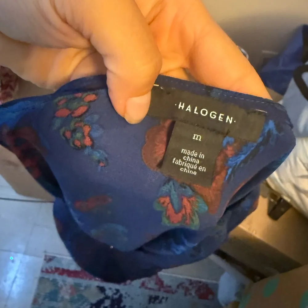 Halogen Midnight Blue Floral Bohemian Faux Wrap Top - Image 3