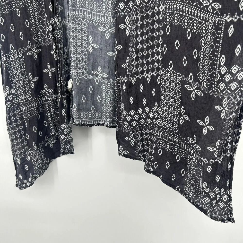 PPLA Black Boho Kimono Patchwork Long Line Open Front Festival Size M - Image 5