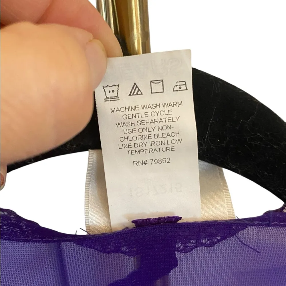 Vintage Sears Purple Sheer chiffon Lace Robe duster kimono cover up lingerie Size M - Image 6