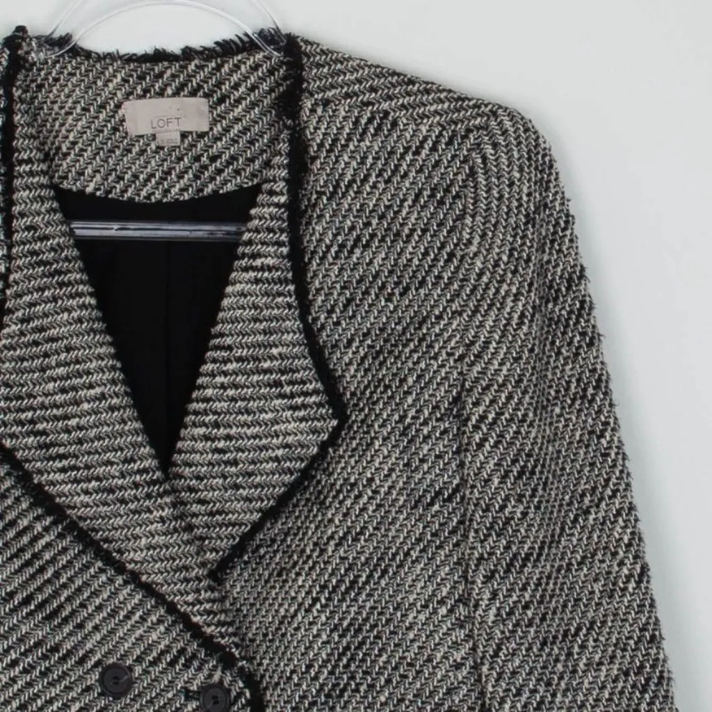 Loft Womens Double Breasted Tweed Blazer‎ Size 0 Black White Preppy Office Work - Image 2