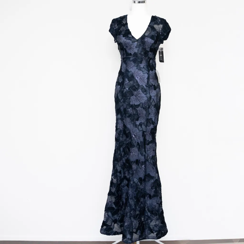 Betsy & Adam - Flower Embroidered Cap Sleeve Gown - Image 2