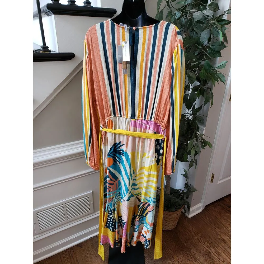 Anthropologie Dress Women Petite XL Multicolor Wrap V Neck Long Sleeve Boho - Image 8