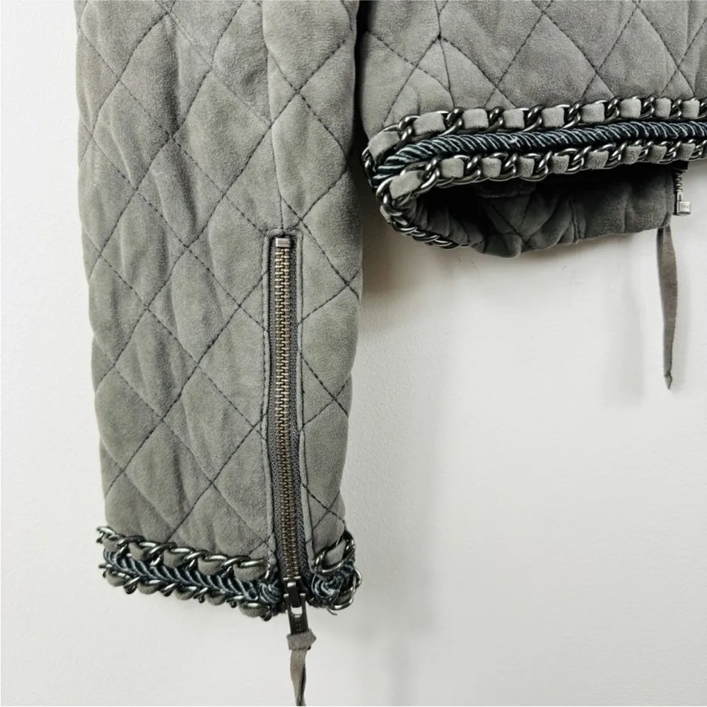 Haute Hippie Chain Quilted genuine leather Jacket in gray/ carbon XS - Image 11