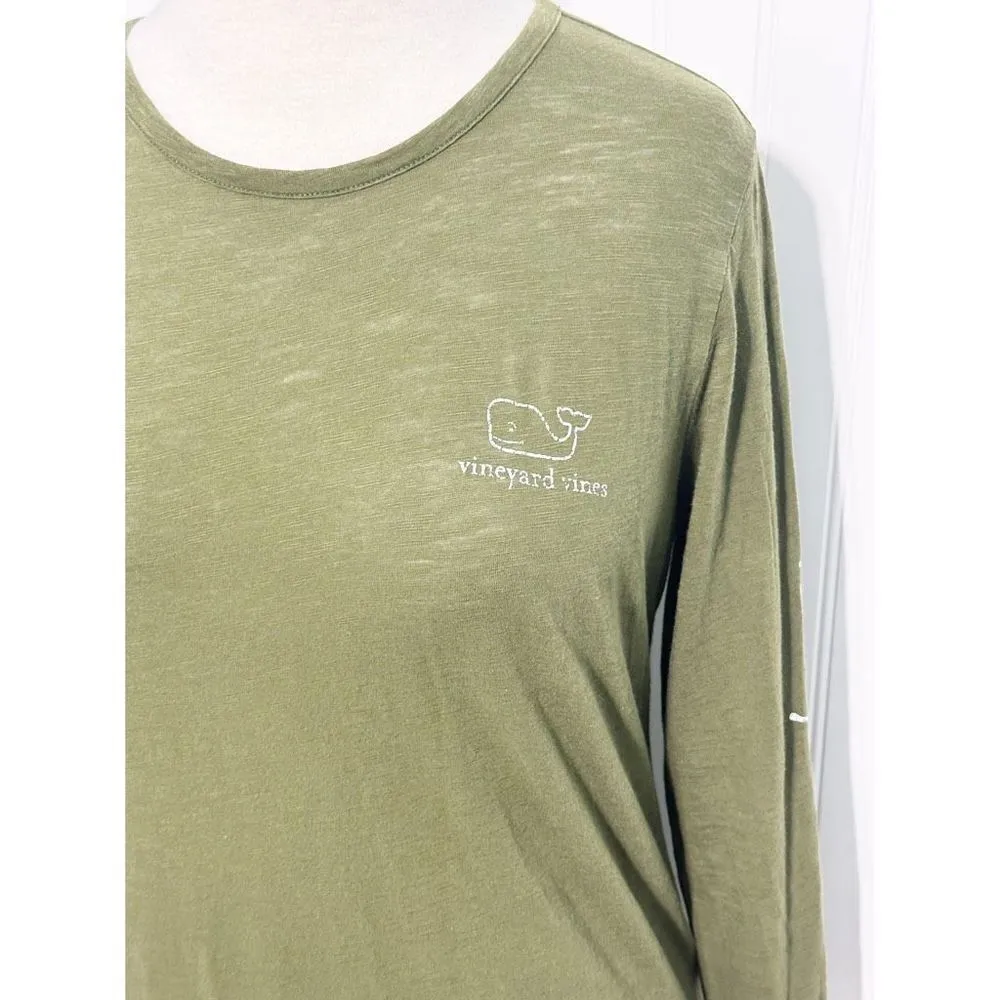 Vineyard Vines Women's‎ Scoop Neck Long Sleeve T-Shirt Whale Logo Top Green XS - Image 10