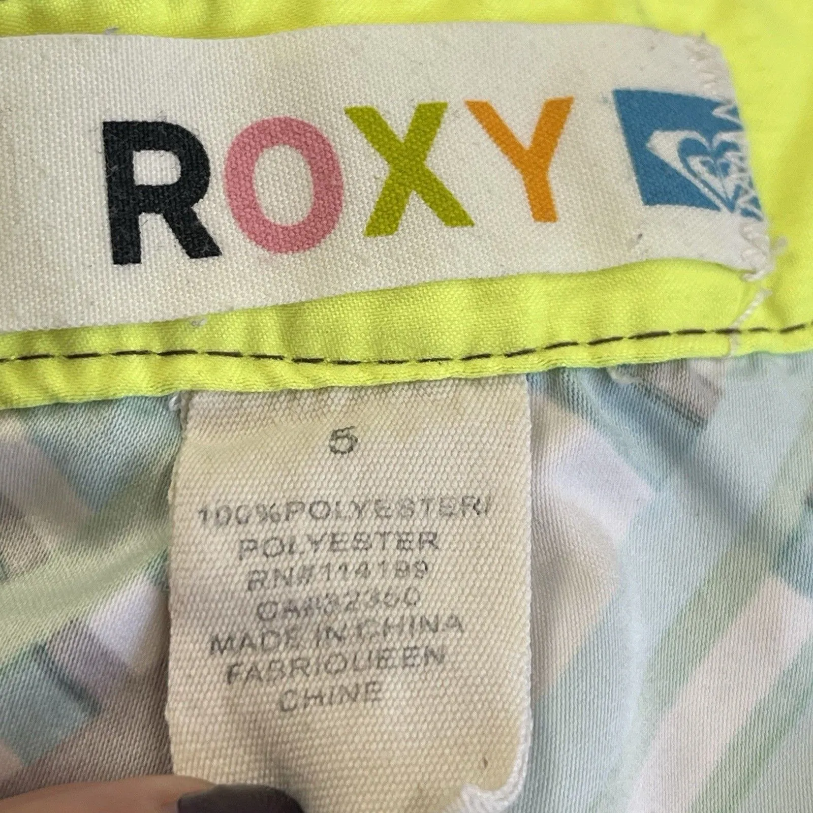 Vintage Y2K Roxy Board Shorts Womens Sz 5 White Blue Green Brown Plaid - Image 11