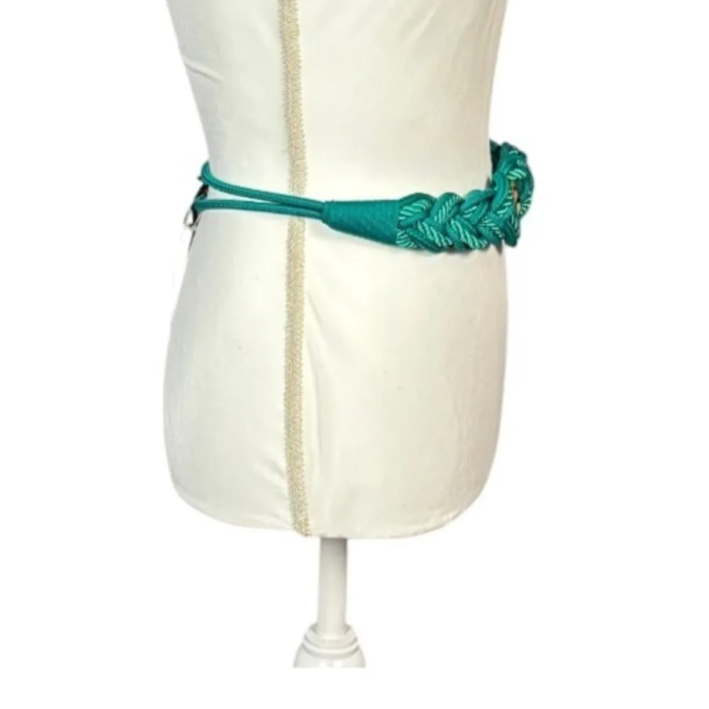 Vintage Casual Corner Statement Belt Size Small Boho Turquoise Rope Braid Artsy Green - Image 5