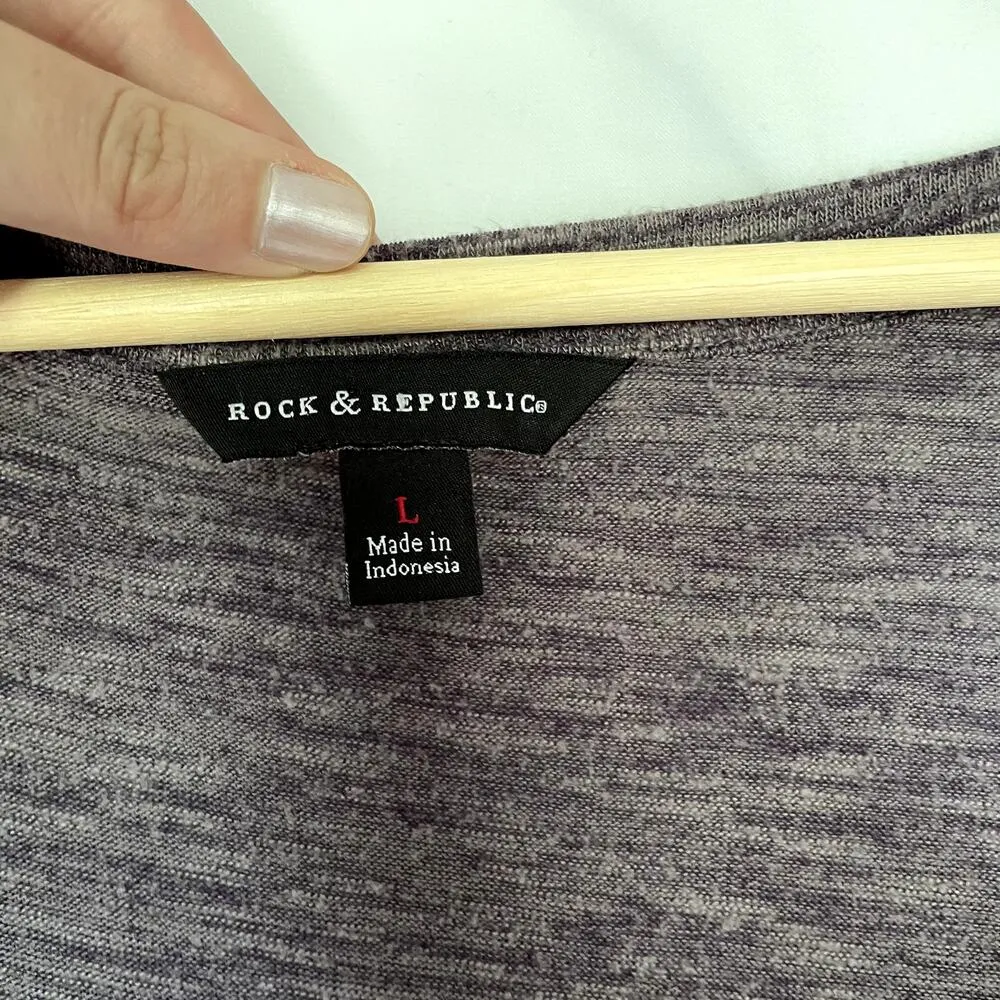 Rock & Republic purple heathered long sleeved sweater v-neck women's size L - Image 3