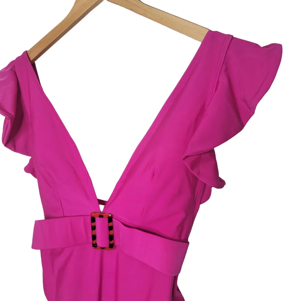 Avanova Hot Pink Belted Ruffle Deep V Swimsuit Large Barbie - Image 13