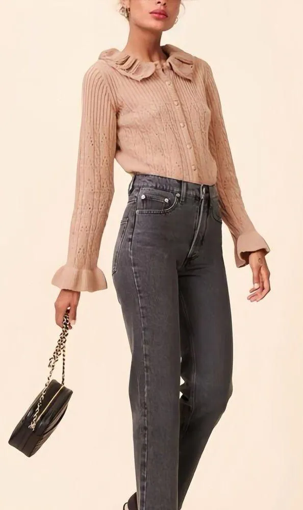 Peach Removable Collar Cardigan Knit Top - Image 7