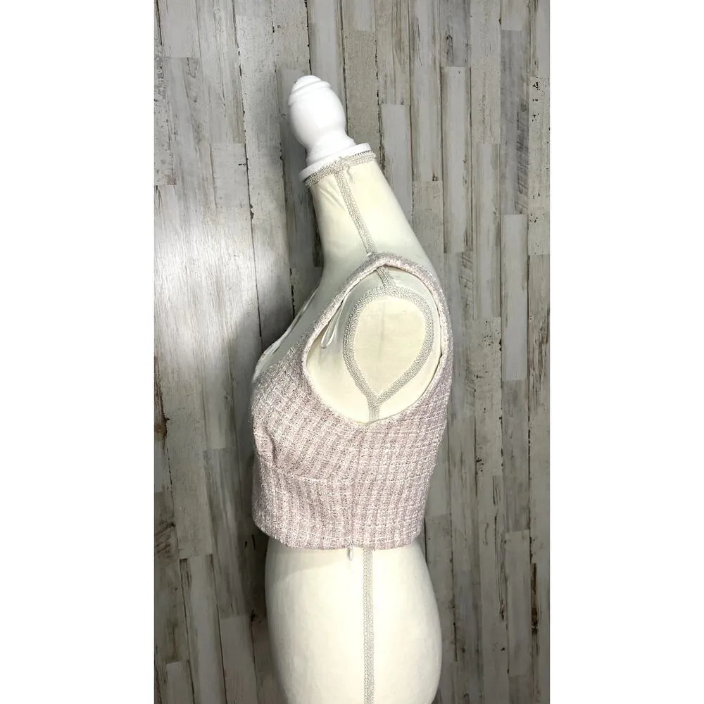 NWOT Zara Women's Medium Pink/White Tweed Textured Corset Top Cropped Sleeveless - Image 5