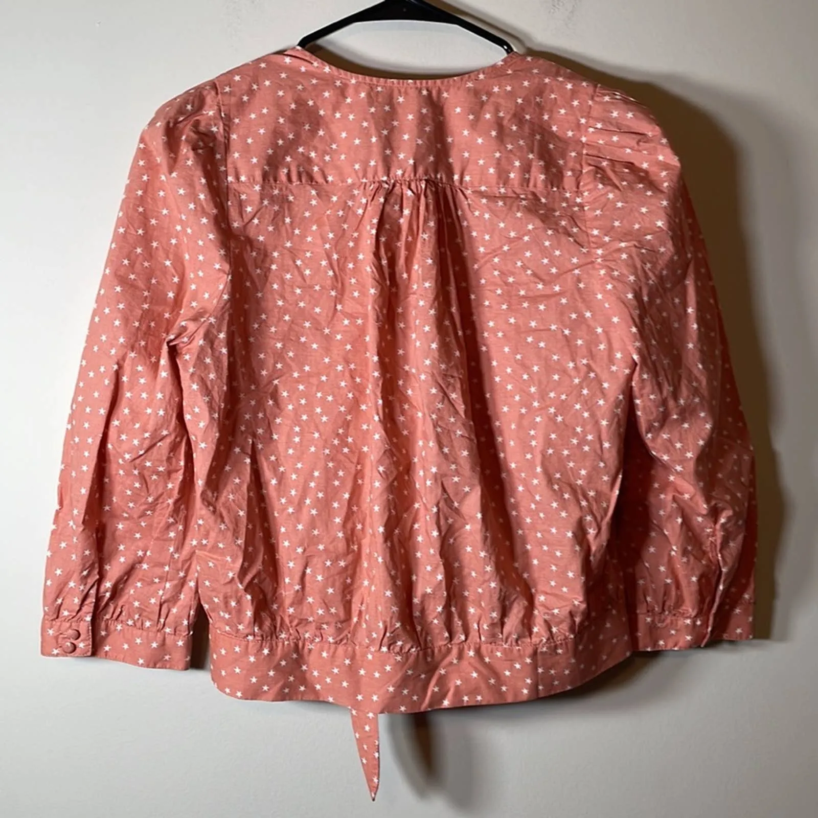 Madewell Pink Coral‎ & White Wrap Long Sleeve Top in Star Scatter Size M - Image 6