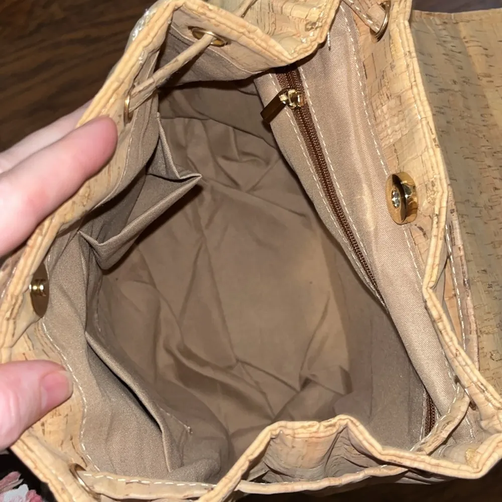 NEW! Corkcho vegan cork backpack. Neutral tone with tropical floral flap. - Image 13