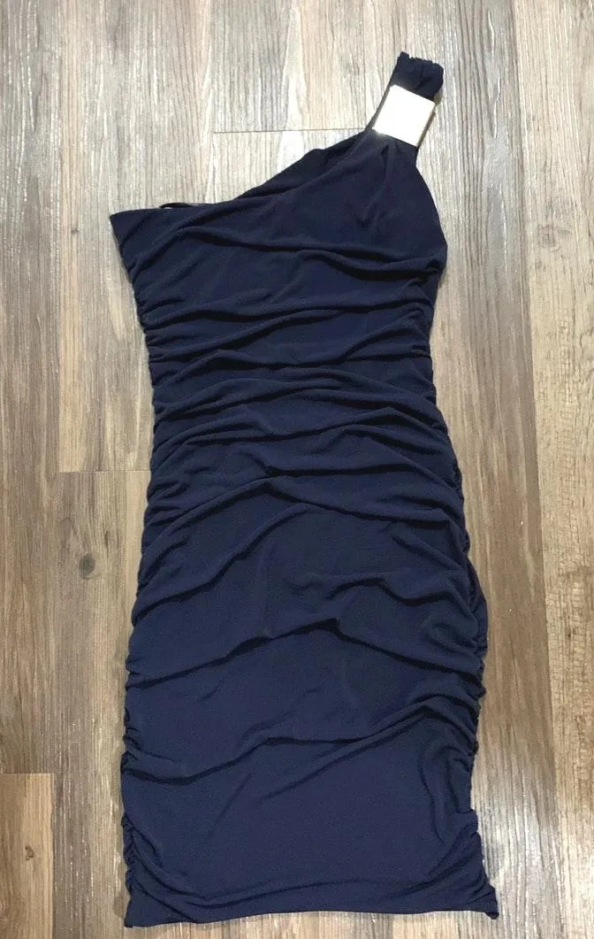 Blue One Shoulder Ruched Dress - Image 9