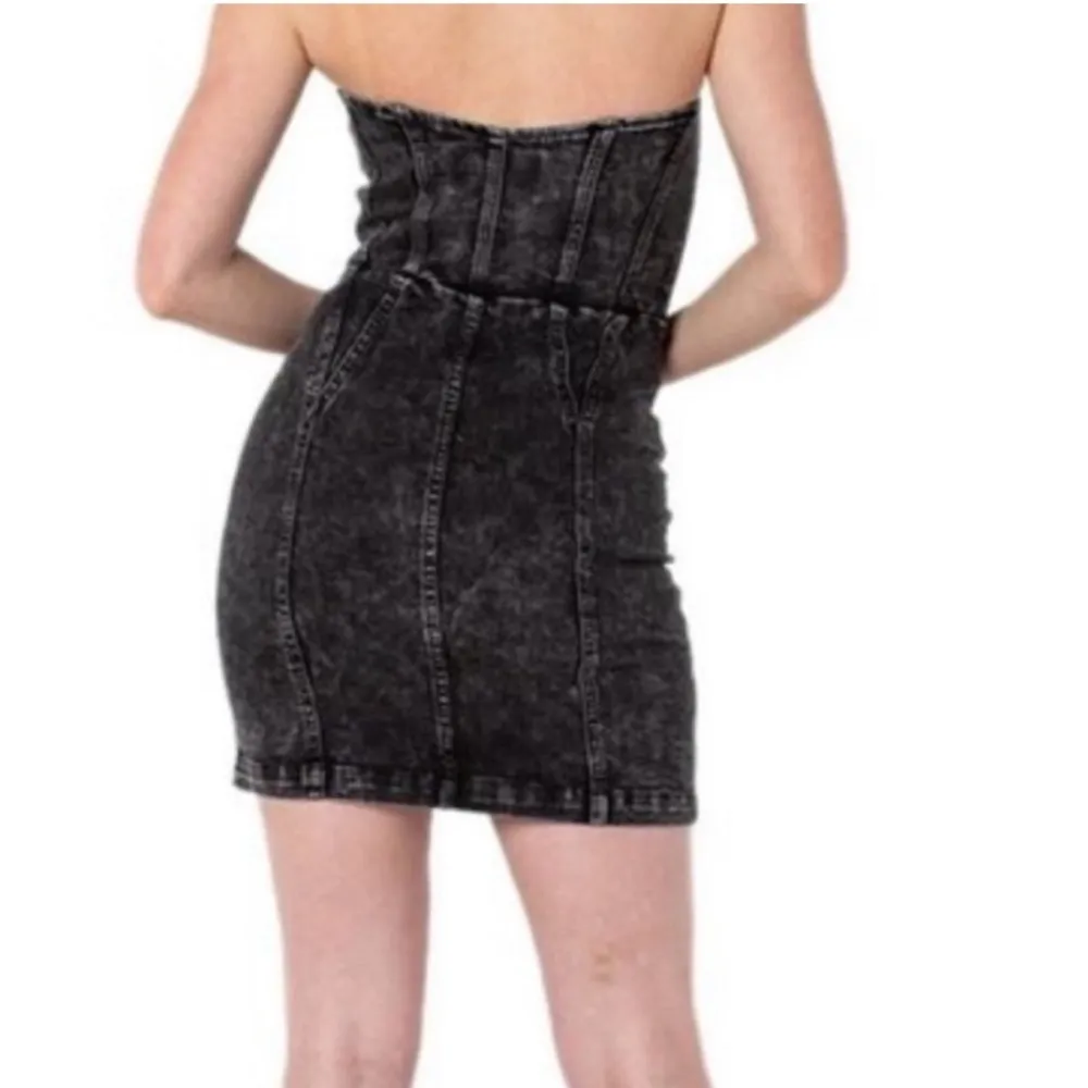 Kendall & Kylie Denim Body Contouring Mini Sweetheart Dress Black size Medium - Image 11