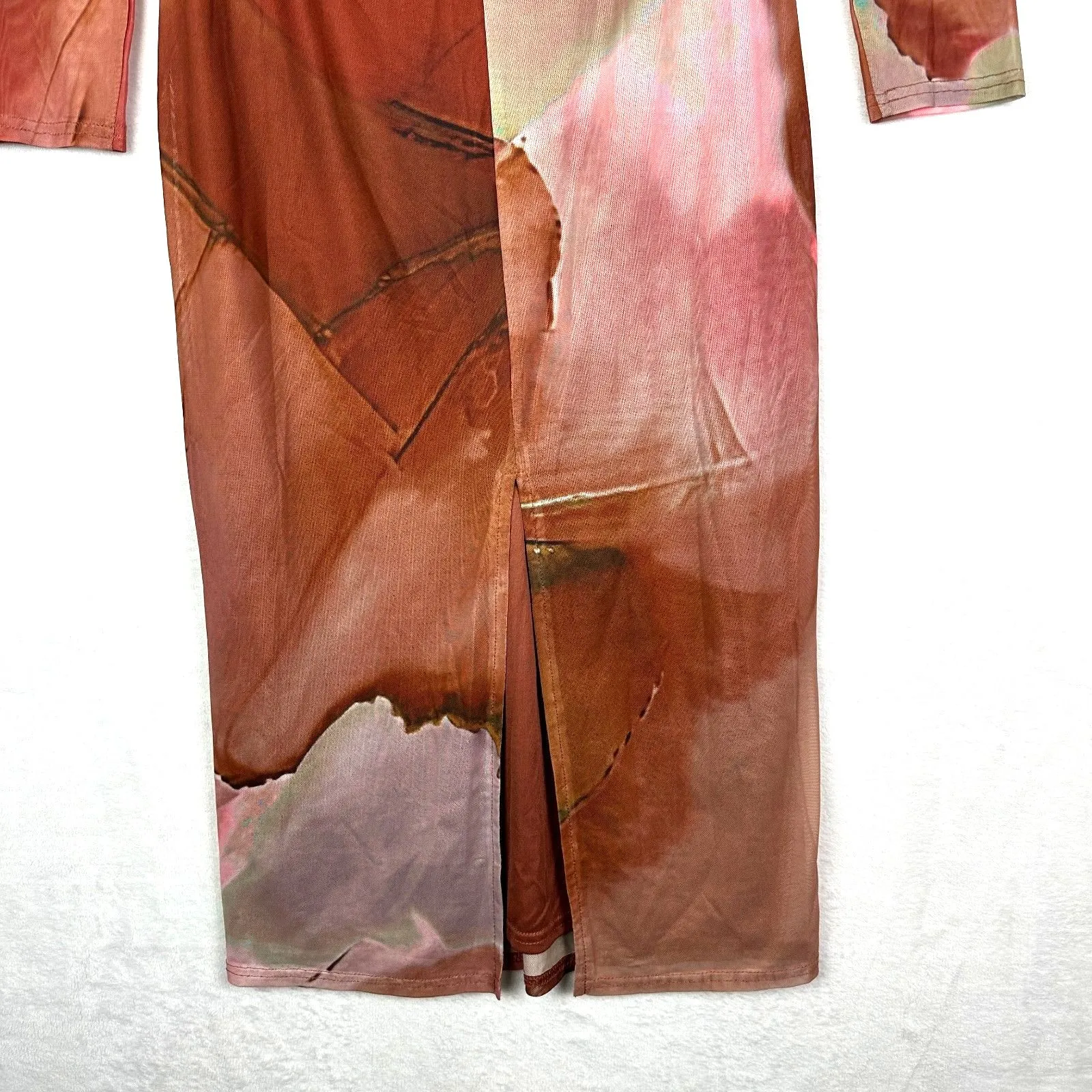 Vici Mesh Midi Dress Size Medium Artsy Abstract Bodycon Watercolor Stretch - Image 6