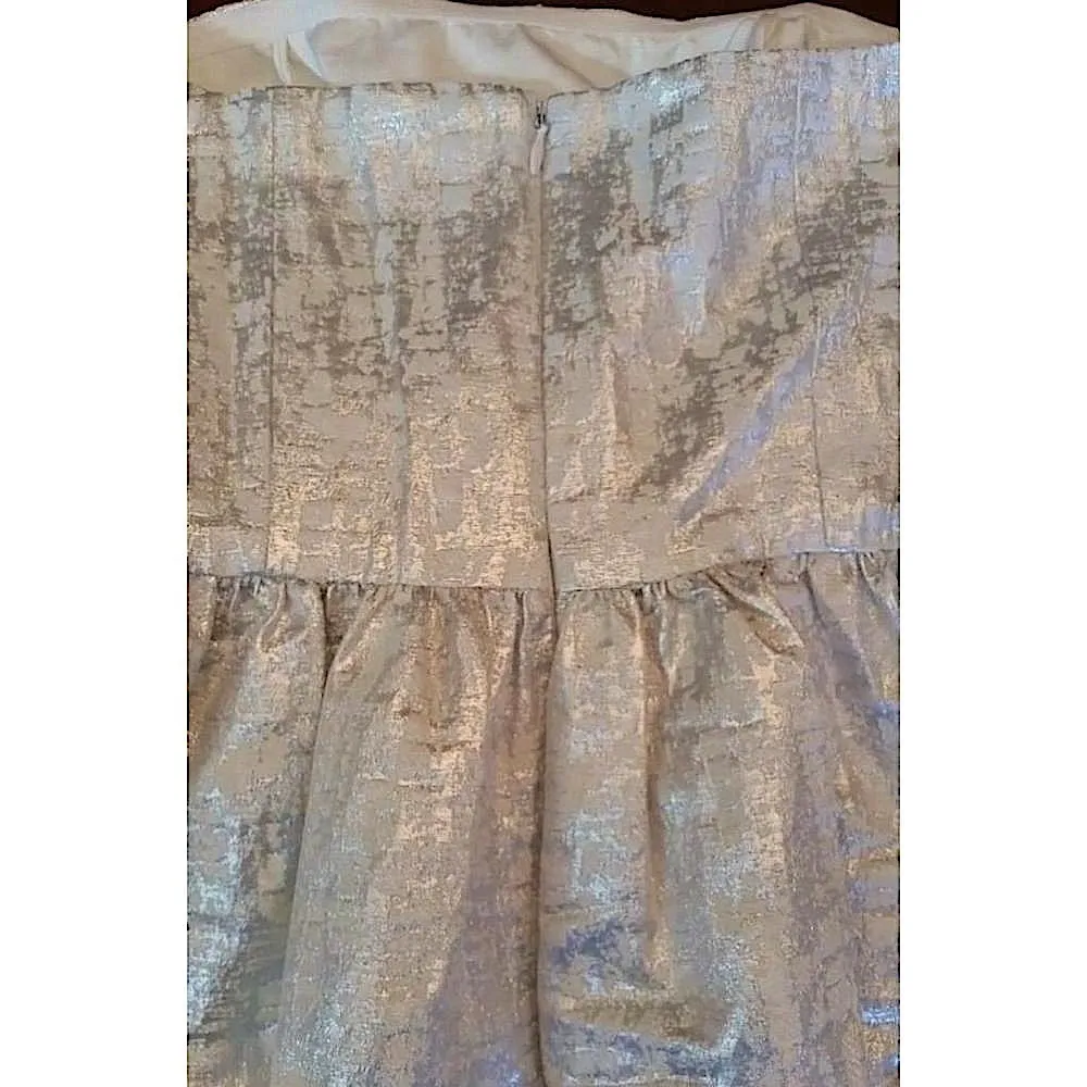 Silver Metallic Jacquard Strapless Party Dress with Pockets by Wendy Bird Sz 2 - Image 5