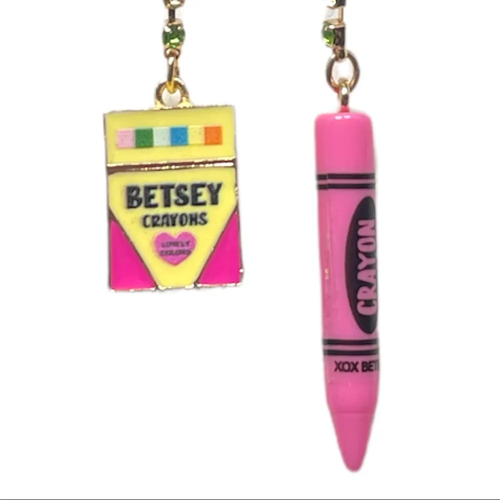 Betsey Johnson Box of Crayons Dangle Earrings Mismatch Pink Yellow - Image 2