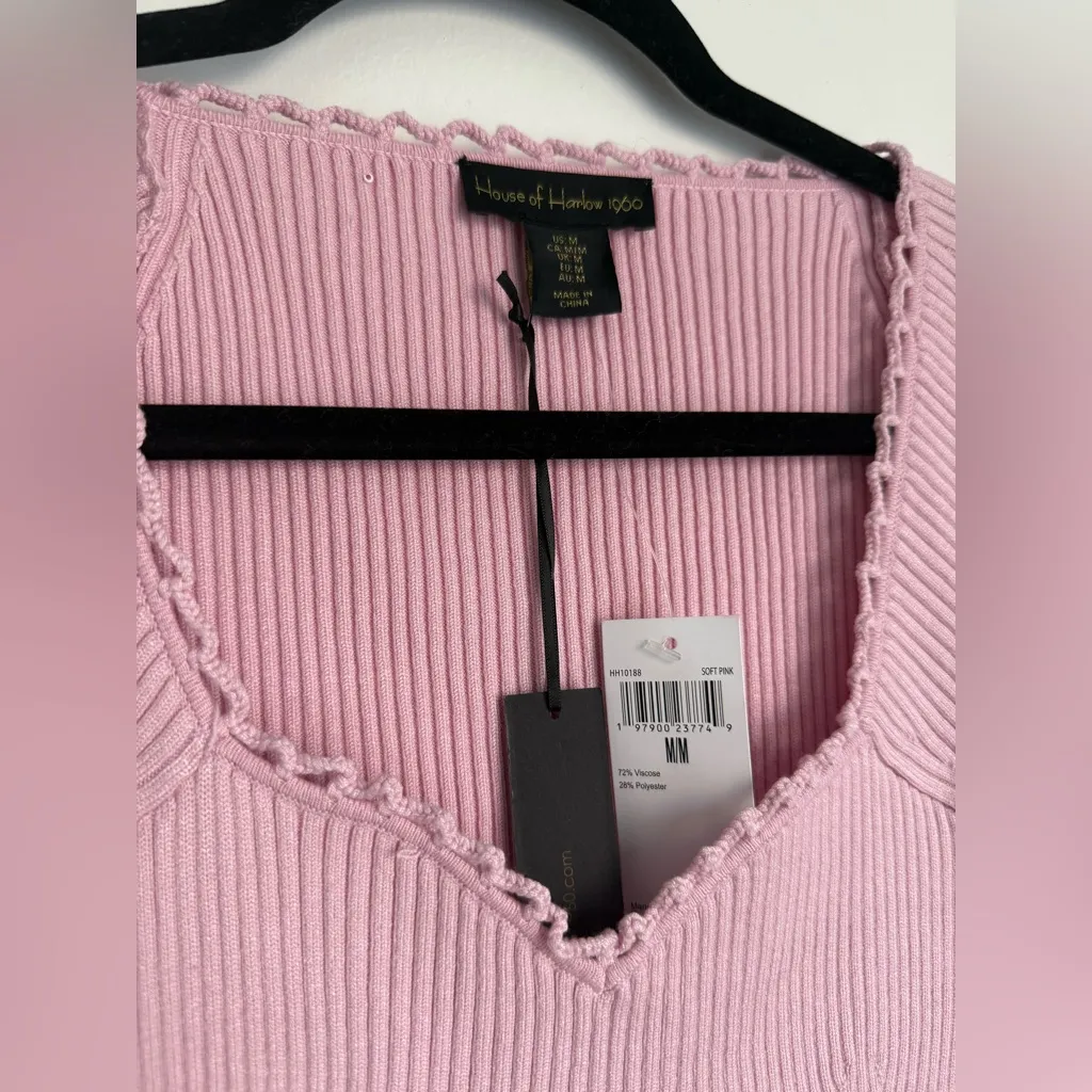 House of Harlow Pink Ribbed Sweater with Crochet Detail size medium - Image 8